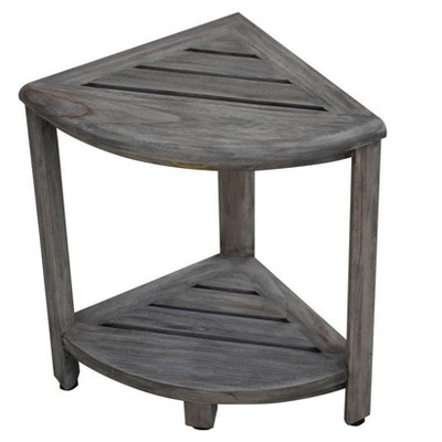 CoastalVogue® SnazzyCorner® 18" Teak Wood Corner Shower Bench with Shelf in Antique Gray Finish - Target Plus Gray 17"L x 12"D x 18"H