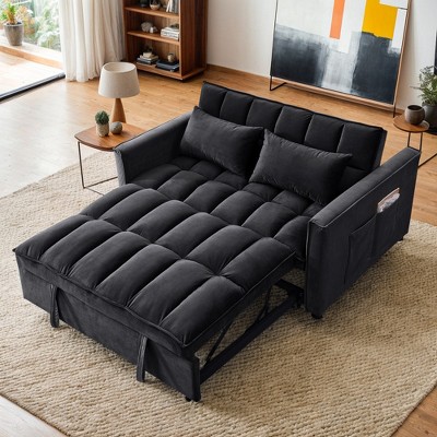 Resenkos 54 Inch Adjustable Backrest Sofa, Sofa Bed, Futon Sofa with Double Armrest and Pouch, Variable Bed for Living room, Bedroom, Gray