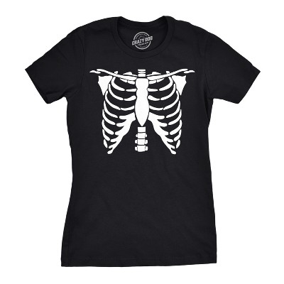 Womens White Skeleton Rib Cage T Shirt Bones Disguise Halloween Tee - Crazy Dog Women's T Shirt For Halloween Season