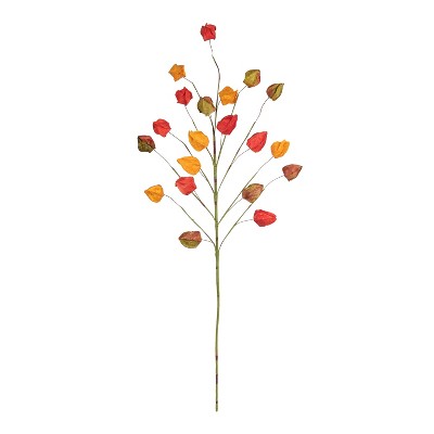 Gallerie II Chinese Lantern Yellow, Red, Green Leaves Artificial Floral Stem Pick 30"
