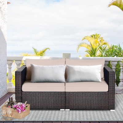 Costway 2PCS Patio Rattan Corner Sofa Sectional Furniture