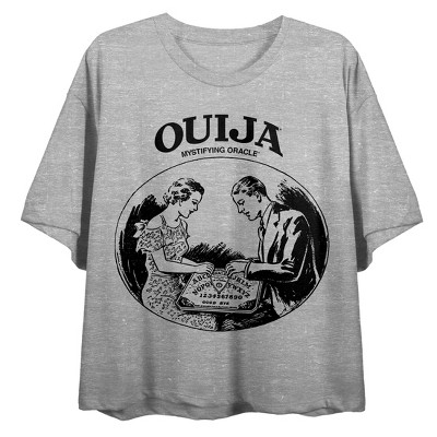 Playing Ouija Game Art Women's Heather Gray Basic Crop Boyfriend Tee