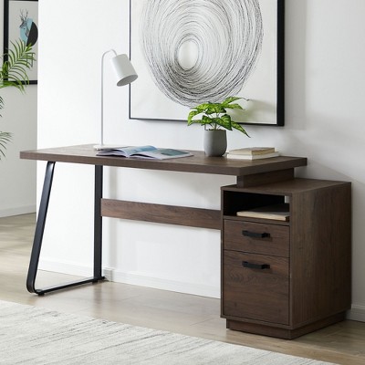 NicBex Writing&Reading Desk Table for Study,Home Office,65" Computer Table with Built-In Dresser,Including 2 Drawers&1 Shelf,Home Workstation,Walnut