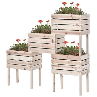 Resenkos Patio Planting Bed, Raised Garden Bed,4PCS Raised Garden Bed, Wooden Elevated Planter Box Kit with Bed Liner Natural Wood