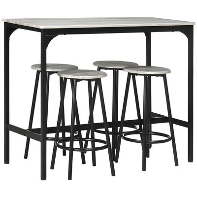 HOMCOM 5-Piece Counter Height Bar Table and Chairs Set, Rustic Bar Table with Stools, Kitchen Table 4 Chair Bar Table with Wooden Top