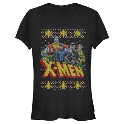 Juniors Womens Marvel Ugly Christmas X-Men Group T-Shirt