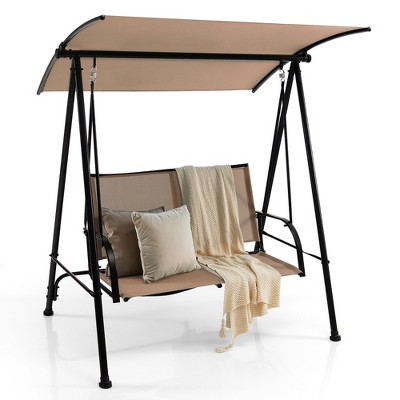 Costway 2-Seat Patio Swing Porch Swing with Adjustable Canopy for Garden Black/Dark Brown