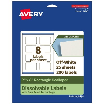 Avery Dissolvable Labels, 2" x 3" Rectangle Scalloped