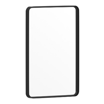 Merrick Lane 20" x 30" Matte Black Decorative Wall Mirror with Rounded Corners for Bathroom, Living Room, Entryway, Hangs Horizontal Or Vertical