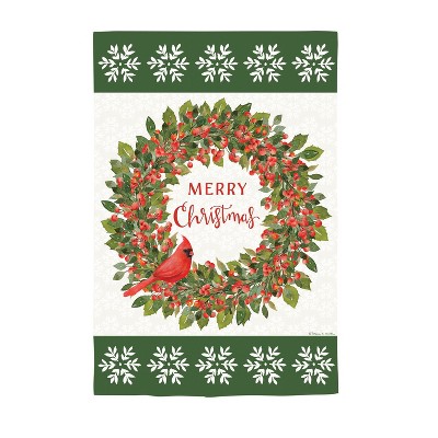 Evergreen Christmas Cardinal Moire Garden Flag 12 x 18 Inches Indoor Outdoor Decor