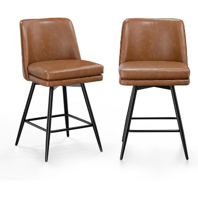 VINGLI 26" H Swivel Barstools, Leather Upholstered Counter Height Bar Stool, Kitchen High Chairs