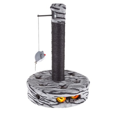 Cat Scratching Post - Interactive Play Area with Sisal Rope Scratcher and Hanging Toy for Indoor Cats - Scratch Tree for Pets by PETMAKER (Black/Gray)