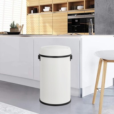 17 Gallon/65 Liter Swing Top Trash Can, Stainless Steel Rubbish Bin, Commercial Grade Waste Container, Round Garbage Can for Outdoor, indoor White
