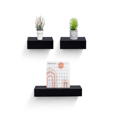 AZL1 Life Concept Bookshelf Floating Wall Shelf Wall Mounted Wood Shelves Hanging Wall Decor Home Room Coffee Shop, Black, 18.11"*4.92"*1.97"