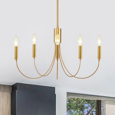 LLHZSY Farmhouse 5-Light Classic Candle Chandelier for Dining Room-Black/Gold