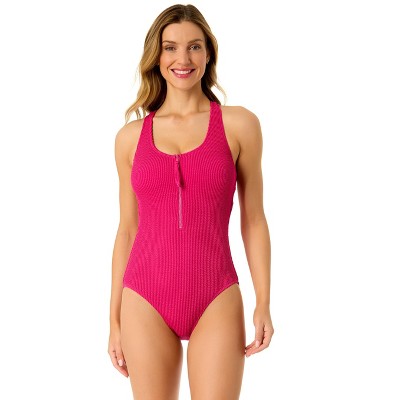 Anne Cole Women's Live In Color Textured Scoop Neck Front Racerback One Piece Swimsuit