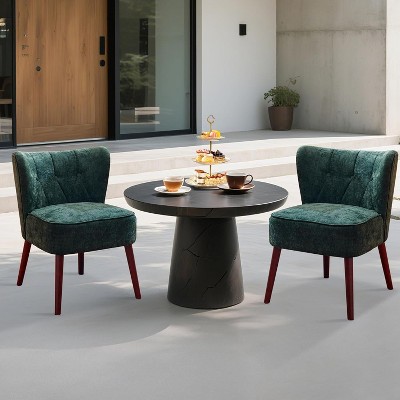 Mid Century Modern Wingback Accent Chair, Small Linen Upholstered Living Room Chairs with Thick Cushion & Rubberwood Leg for Bedroom Apartment