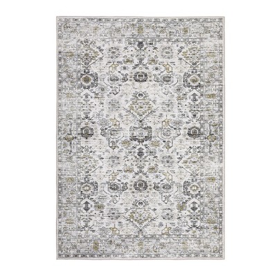 Washable Area Rug – Non-Slip Ultra-Thin Low Pile Vintage Oriental Distressed Carpet for Living Room, Bedroom, Dining, Office & Nursery, Multi-Color
