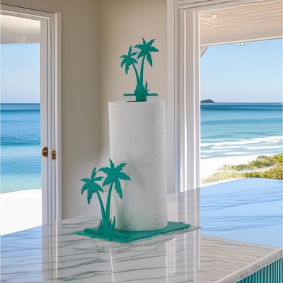 5 Star Super Deals Tropical Palm Tree Paper Towel Holder Teal Coastal Design for Beach-Themed Kitchens Durable and Decorative Roll Stand for Home
