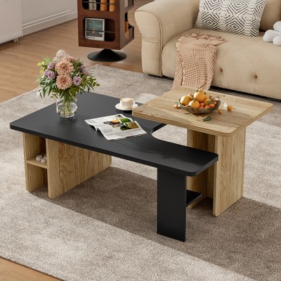 LIVAREEmlen Set of 2 Coffee Tables Farmhouse,Rectangle Coffee Table,Wood Finish Coffee Table Set, Small Coffee Tables, Sofa Side Table for Living Room