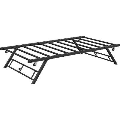 Homhougo Twin Pop Up Trundle Bed Frame, Trundle Day Bed with Lockable Casters, Foldable Metal Platform