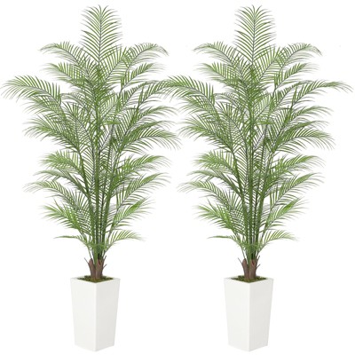 Whizmax Faux Areca Palm - Artificial Tropical Tree with Lifelike Leaves & Realistic Trunk, Indoor/Outdoor Decor in White Pot