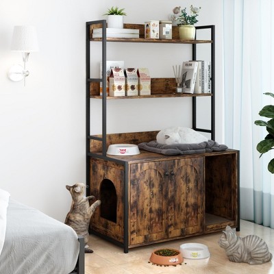Large Litter Box Enclosure,Cat Litter Box Enclosure Furniture with 2-Tier Storageand 2 Doors