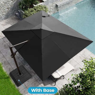Crestlive Products 9x11FT Patio Cantilever Umbrella with Base Set UV30+ Outdoor 360 Degree Rotation Offset Umbrella 6 Heights Adjustable