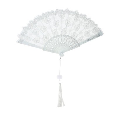 Unique Bargains Cherry Blossom with Tassel Folding Fan 1 Pc