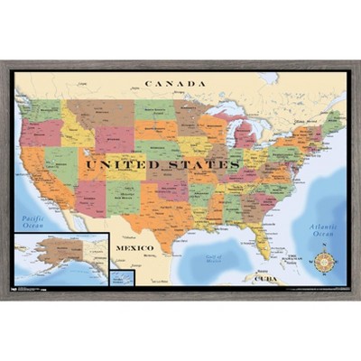Trends International Map - USA Framed Wall Poster Prints