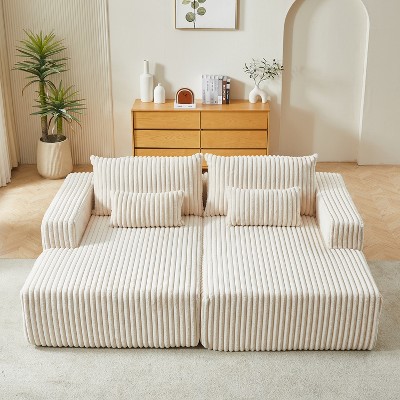 TiramisuBest 87" No-Assembly Oversized Sectional Chaise, Plush Reclining Sofa Bed for Indoor Living Room & Bedroom-Beige