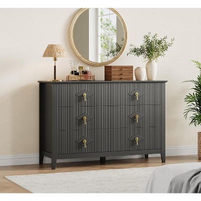6 Drawer Dresser - 48" Wide Modern Chest of Drawers with Metal Handle, Dresser TV Stand, Wood Drawer Organizer for Bedroom, Living Room, Hallway