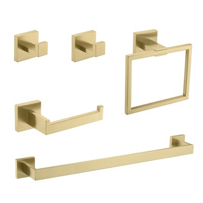 5-Piece Bathroom Hardware Set SUS304 Stainless Steel Towel Bar, Toilet Paper Holder, Robe Hook, Modern Design
