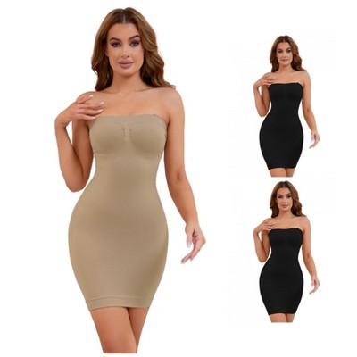 INSPIRE CHIC 3 Packs Women's Strapless Shapewear Dress with Removable Strap Seamless Full Body Shaper Slip