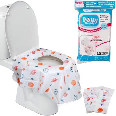Potty Shields Disposable Toilet Seat Covers for All Ages 12 Pack - Protect From Public Toilets - XL, Waterproof,  Individually Wrapped - Blue/Science