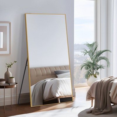 MAYEERTY Aluminum Rectangle Gold Full Length Mirror with Stand for Living Room Bedroom