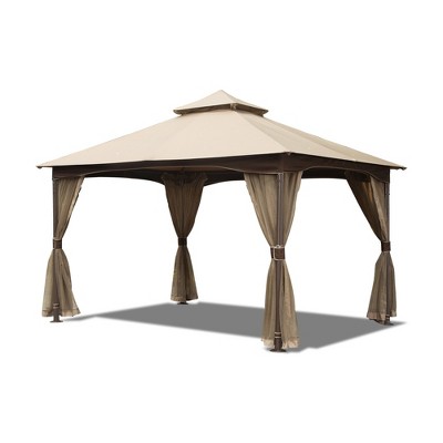 DSVIMOY Canopies and Gazebos, Outdoor Gazebo with Mosquito Netting, Gazebo Canopy Tent for Deck Backyard Garden, Brown, 156"*120"*120"