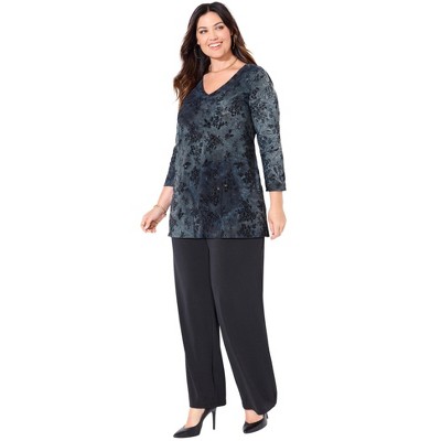 Catherines Flocked Tie-Dye V-Neck Tunic