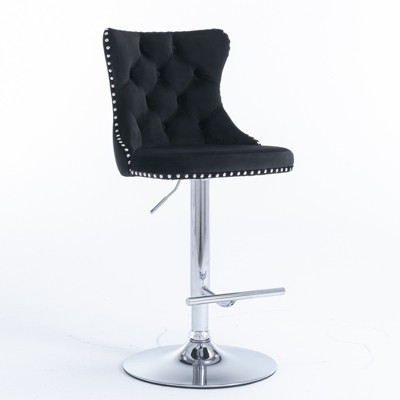 Gulches Black Velvet Tufted Chrome Base Swivel Bar Stool Set of 2 Adjustable Height 25-33in White chair legs