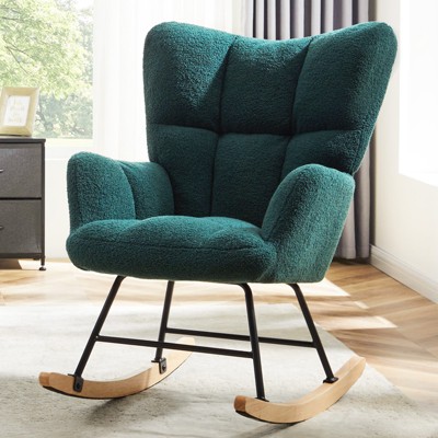 Wooakway 39'' Accent Chair Reading Chair with Metal Frame Teddy Upholstered Glider Rocker with High Backrest for Living Room, Bedroom