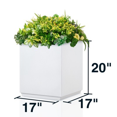 Wallowa Weather Resistant Square Metal Planter Box with Drainage Hole for Large Plants and Trees