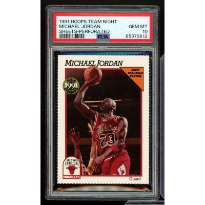 Michael Jordan Card 1991-92 Hoops Team Night Sheets-Perforated PSA 10
