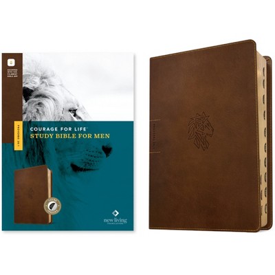 NLT Courage for Life Study Bible for Men, Filament Enabled (Leatherlike, Rustic Brown Lion, Indexed) - by  New Living Translation (Leather Bound)