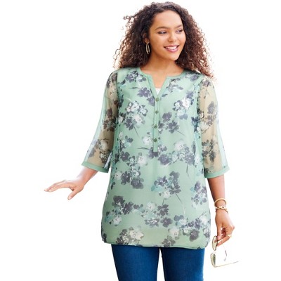 Catherines Y-Neck Half Placket Blouse