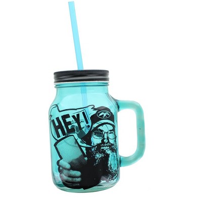 Just Funky Duck Commander Si Hey 16oz Blue Mason Jar Mug w/ Straw