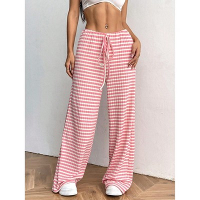 Womens Pants Casual Striped Elastic Waist Straight Leg Long Pants