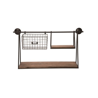 VIP Metal 27.95 in. Brown Shelf with Basket and Hook