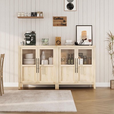 Acekool 29" Farmhouse Sideboard: Glass Door Cabinet with Adjustable Shelves, Narrow Storage for Kitchen, Dining & Small Spaces (Pear Finish)