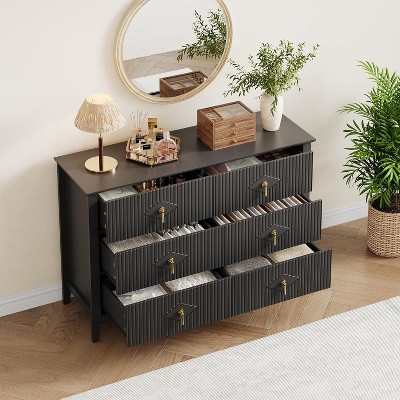 6 Drawer Nightstand Fluted Panel Modern Chest of Drawers Bedside Storage Table, for Living Room, Hallway, Entryway