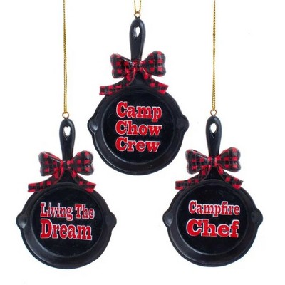 Kurt S. Adler 4.0 Inch Camping Pan With Saying Ornaments Christmas , Chef Open Fire Cooking (3PC)